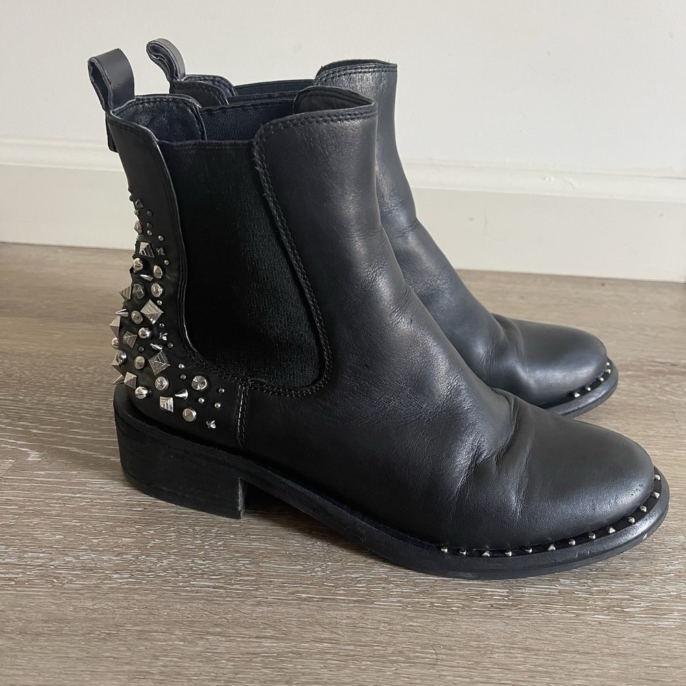 Sam Edelman Jalyn Black Chunky Lug Sole Embellished Pull On Ankle Booties Sz 6‎